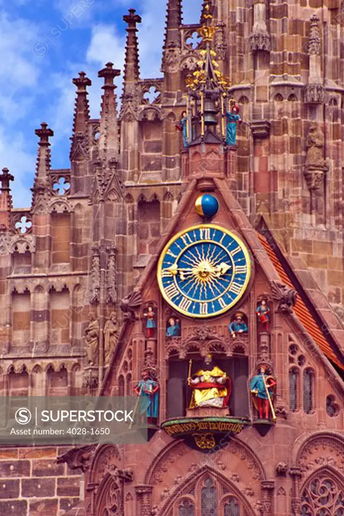 Nuremberg, Germany, Church of Our Lady, Frauenkirche, Market Square (Hauptmarkt), Gothic Church, Clock Tower