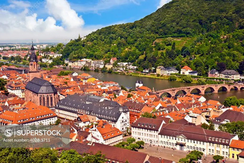 Heidelberg, Germany, a view of the city and the Neckar River from Heidelberg Castle, Heidelberger Schloss