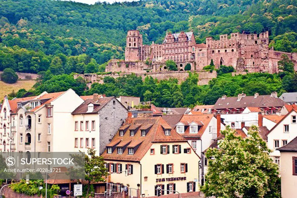 Heidelberg, Germany, Heidelberg Castle, Heidelberger Schloss, dominates above the city of Heidelberg