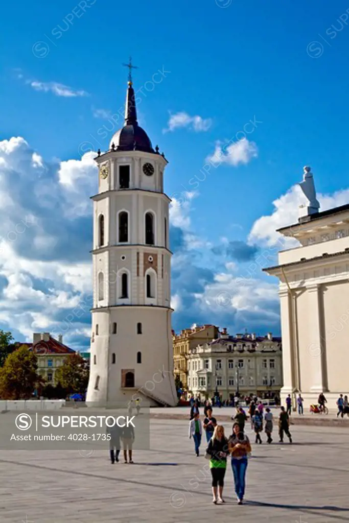 Lithuania, Lietuva, Vilnius, Baltic States, Arch-Cathedral Basilica and bell tower at Cathedral Square