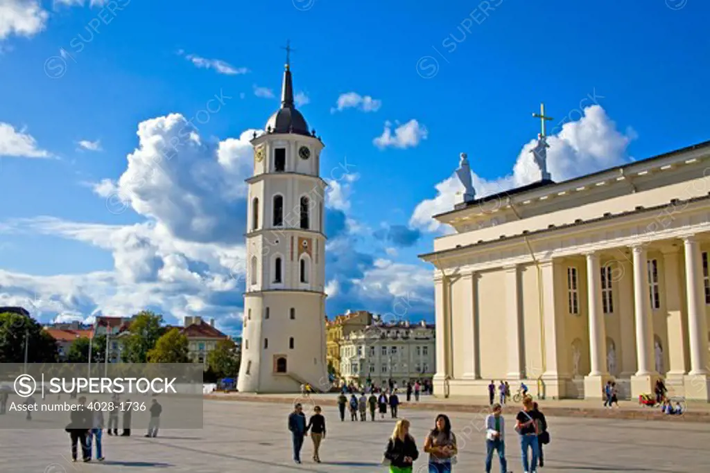 Lithuania, Lietuva, Vilnius, Baltic States, Arch-Cathedral Basilica and bell tower at Cathedral Square