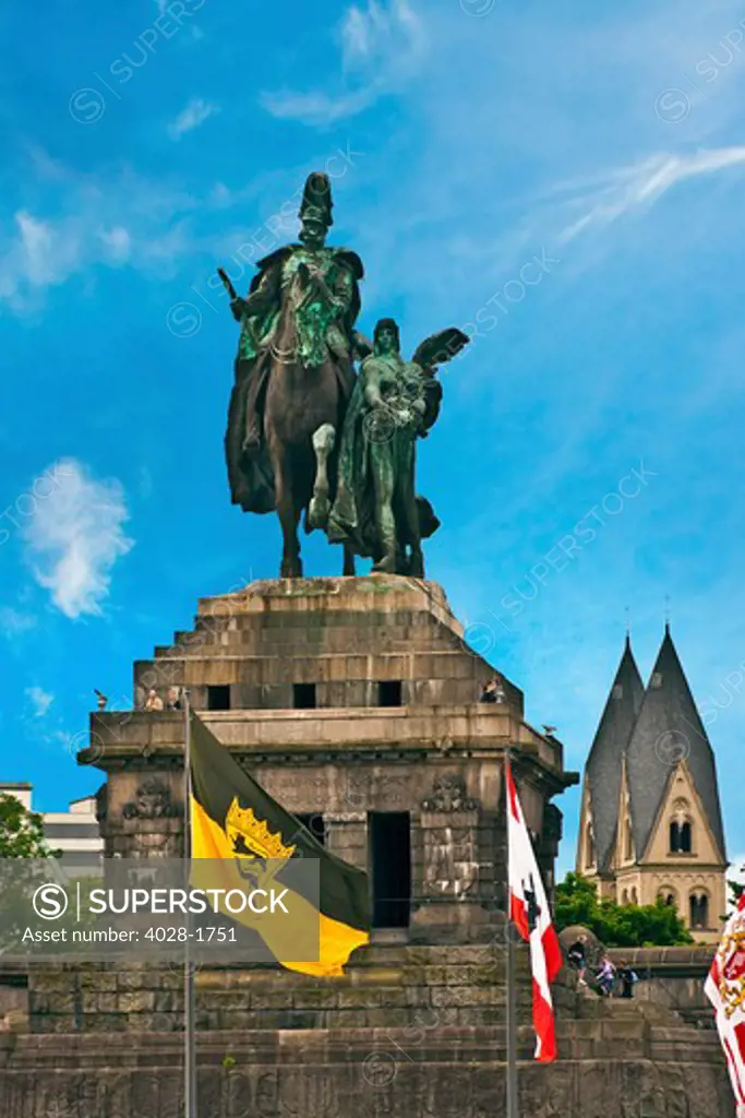 Koblenz, Germany, The Monument at the German Corner, Deutsches Eck, Where the Rhine River meets the Moselle River. The statue on horseback is of German Emperor William I.