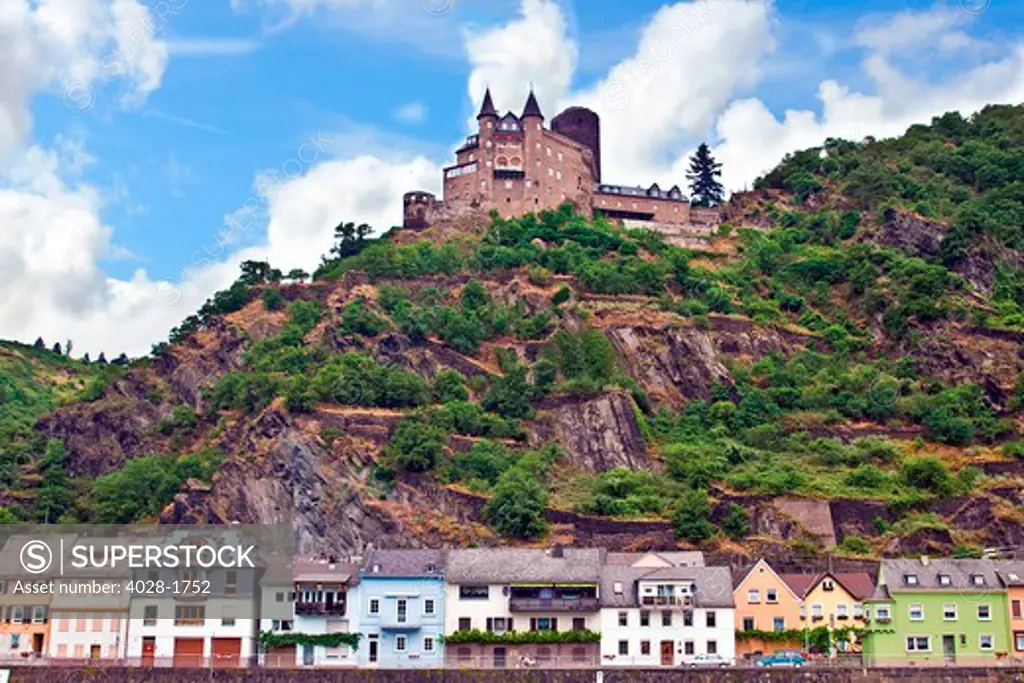 Germany, Sankt Goarshausen, Sankt Goarshausen Castle on the Rhine River, Katz castle, River cruise.