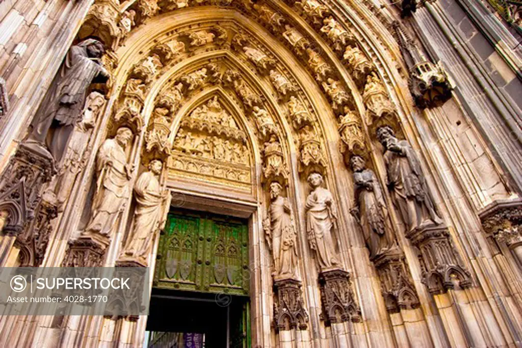 Cologne Cathedral, Cologne, Germany, UNESCO World Heritage Site, North Rhine Westphalia, main portal entrance way lined with Christian statues