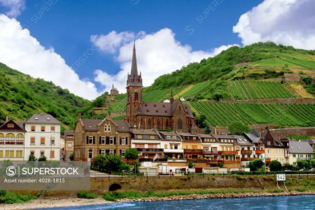 Lorch, Germany along the Rhine River, the gothic Lorch church was first built in the 13th century.