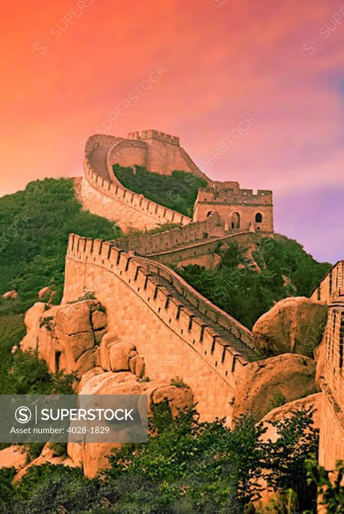 China, Huairou County, Sunset over the Mutianyu section of The Great Wall
