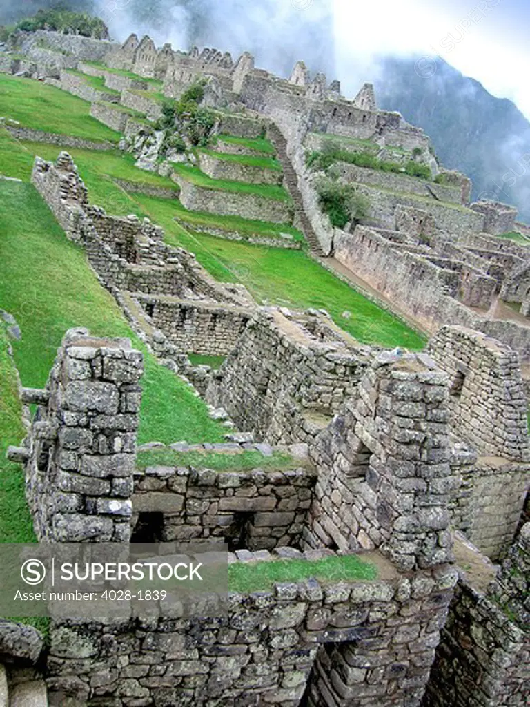 The ancient lost city of the Inca, Machu Picchu, in the Sacred Valley of Peru, South America