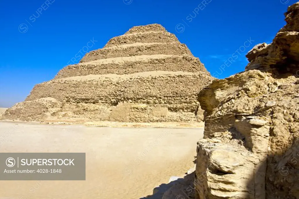 Egypt, Saqqara, View of Djoser's (Zoser) step pyramid.
