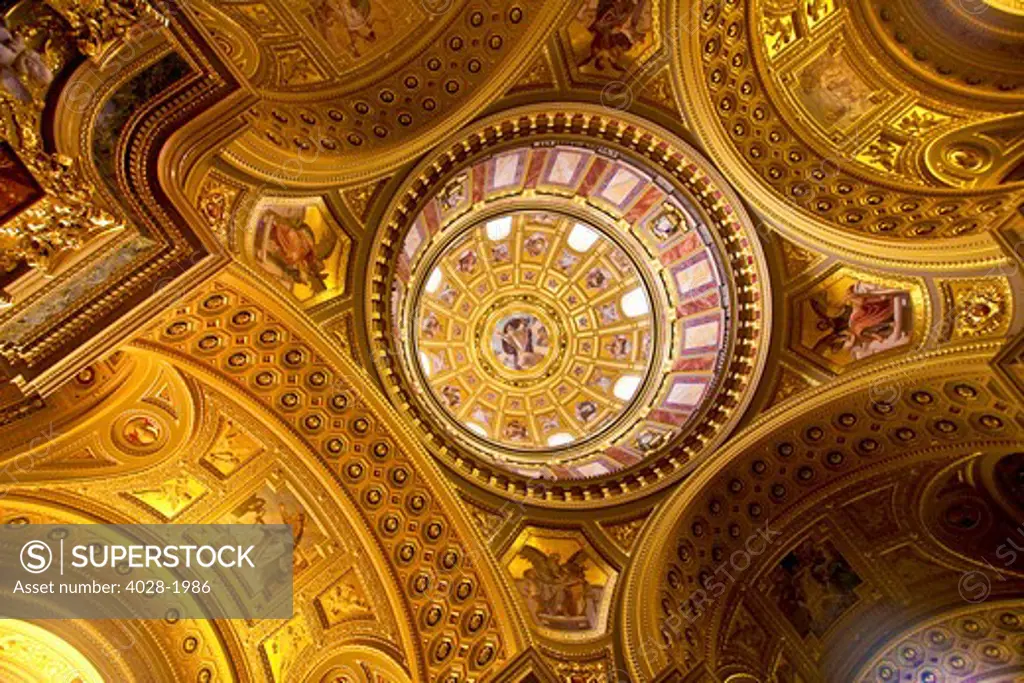 Budapest, Hungary, St Stephens Basilica golden dome interior