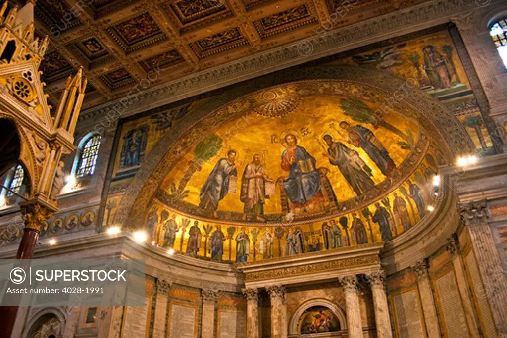Rome, Italy, Basilica di San Paolo Fuori le Mura, Detail of Apse Mosaic at the alter with portraits of the Popes