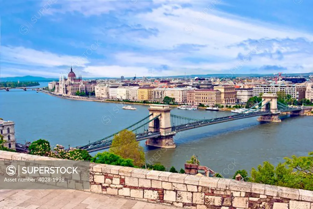 Budapest, Hungary, Scenic view of the Danube River and the Hungarian parliament building and Chain Bridge