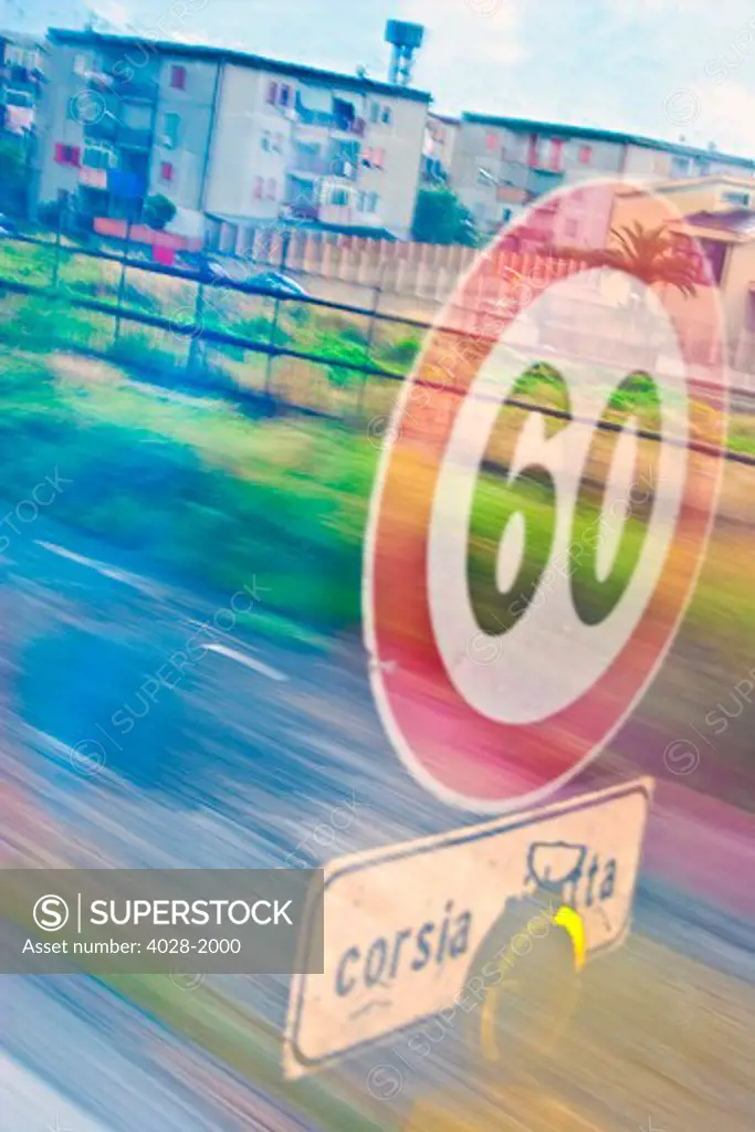 Rome, Italy, Speed limit sign on freeway towards Naples