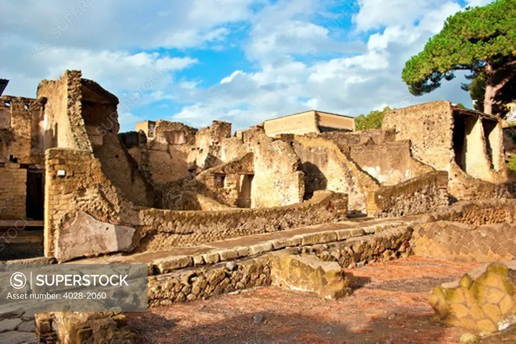 A view of Herculaneum archaeological site, Herculaneum ruins, near Naples, Campania, Italy