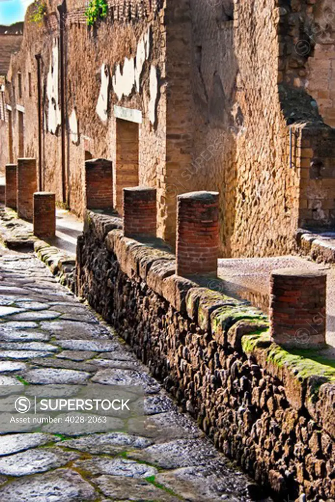 A ancient boulevard of Herculaneum archaeological site, Herculaneum ruins, near Naples, Campania, Italy