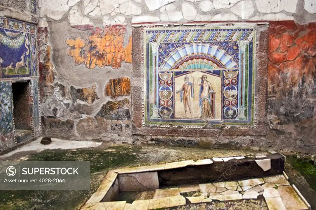 Wall Mosaic of Neptune and Amphitrite (Casa di Nettuno e Anfitrite) House of Neptune and Amphitrite, Herculaneum excavation site, near Naples, Italy