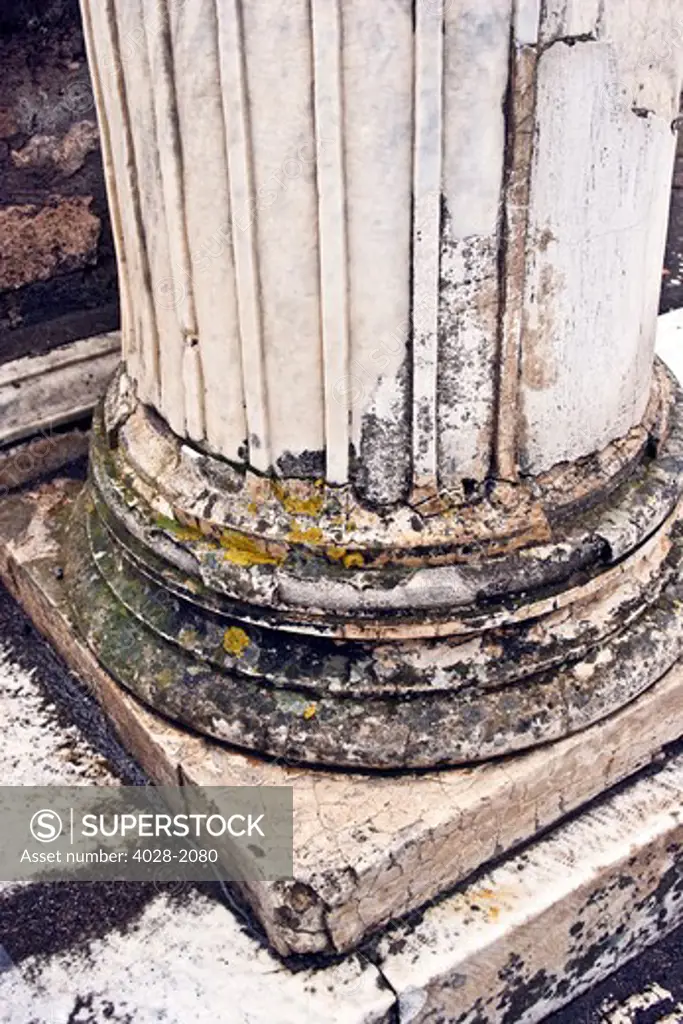 The ancient ruins of Pompeii, A pillar base from The temple of Jupiter, Italy, Campania, near Naples