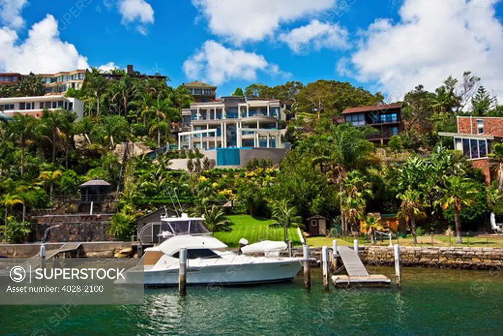 Sydney, New South Wales, Australia, exclusive homes and yacht along Sydney Harbor
