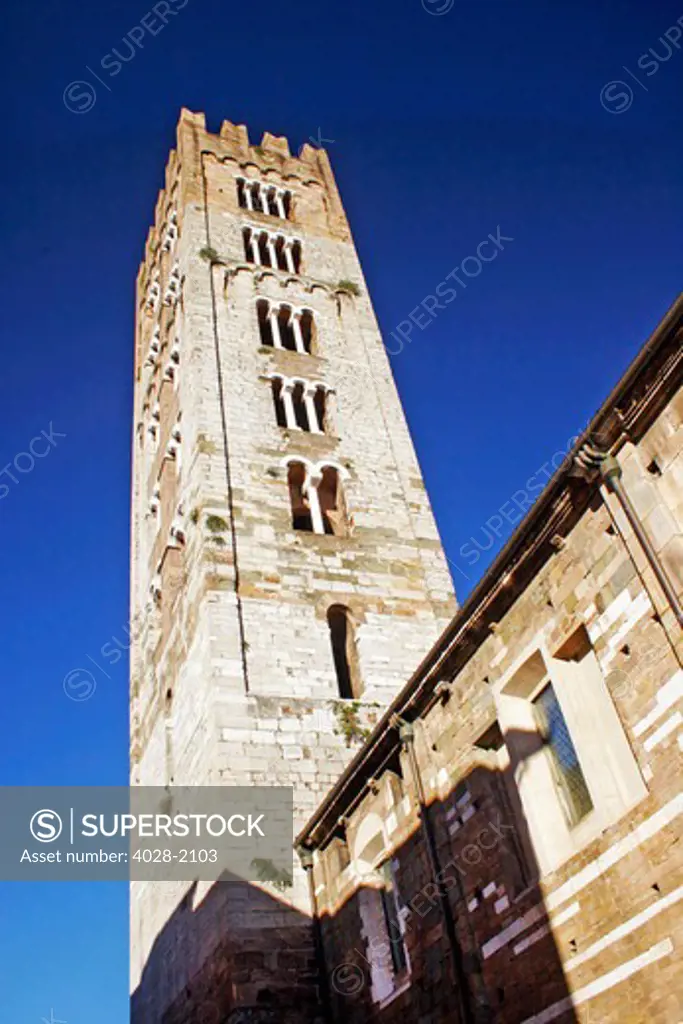 The tower of San Michele Church, Pisan Romanesque art, Piazza San Michele, Lucca, Tuscany, Italy, Europe
