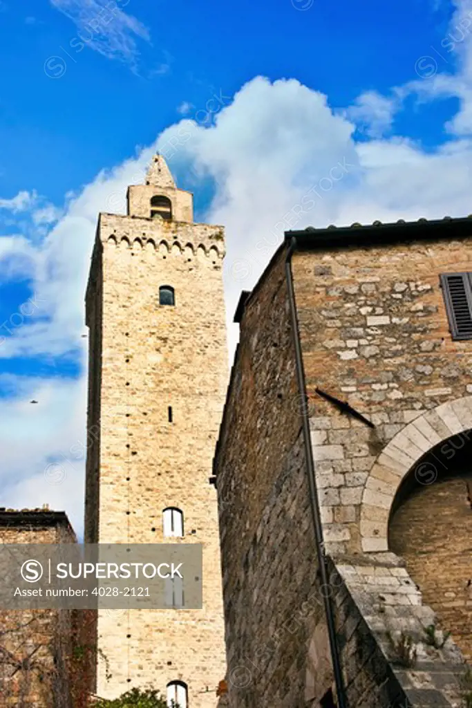 Stone Cuganensi Tower Medieval Town Flowers San Gimignano Tuscany Italy