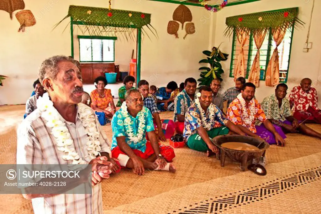 Navua, Fiji, native villagers perform a traditional Kava tea ceremony
