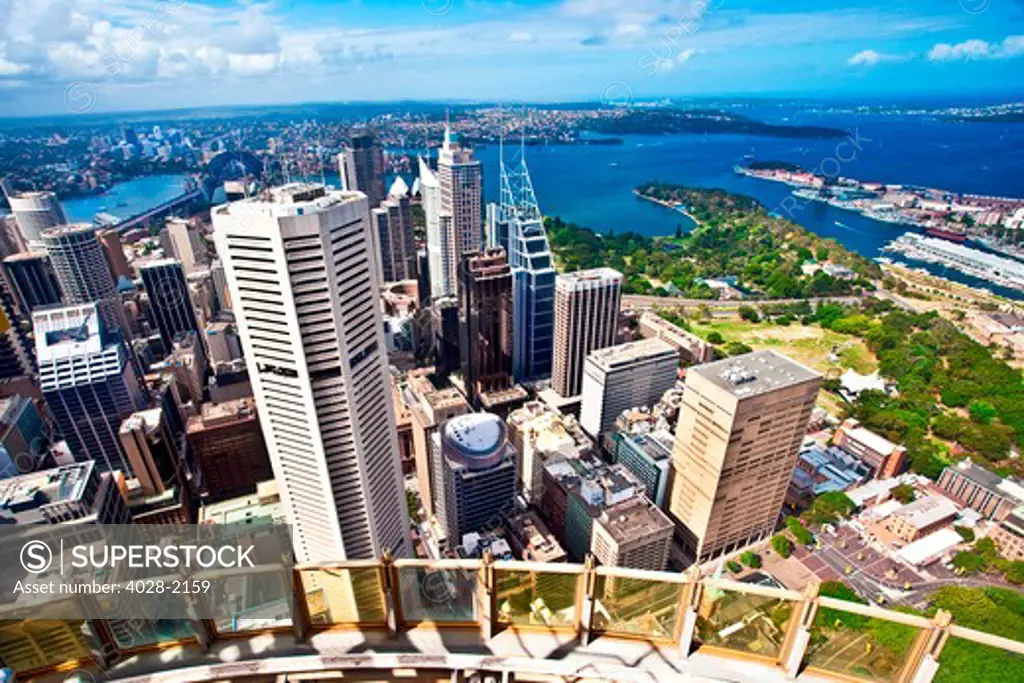 Australia, Sydney, New South Wales, view from outside of the Sydney tower on the Skywalk