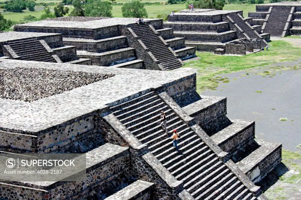 Mexico, Mexico City, Teotihuacan,the ruins aling the Avenue of the Dead at the ancient Aztec city of Teotihuacan, as seen from the top of the Pyramid of the Sun