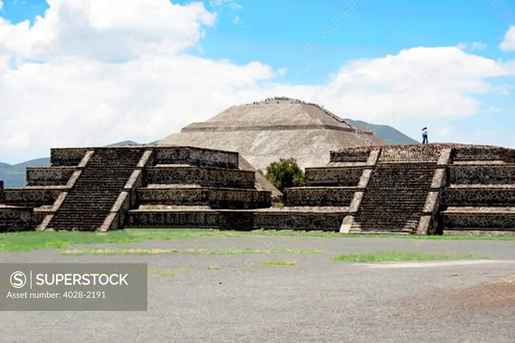 Mexico, Mexico City, Teotihuacan, The Pyramid of the Moon at the ancient Aztec city of Teotihuacan, as seen from and the Avenue of the Dead