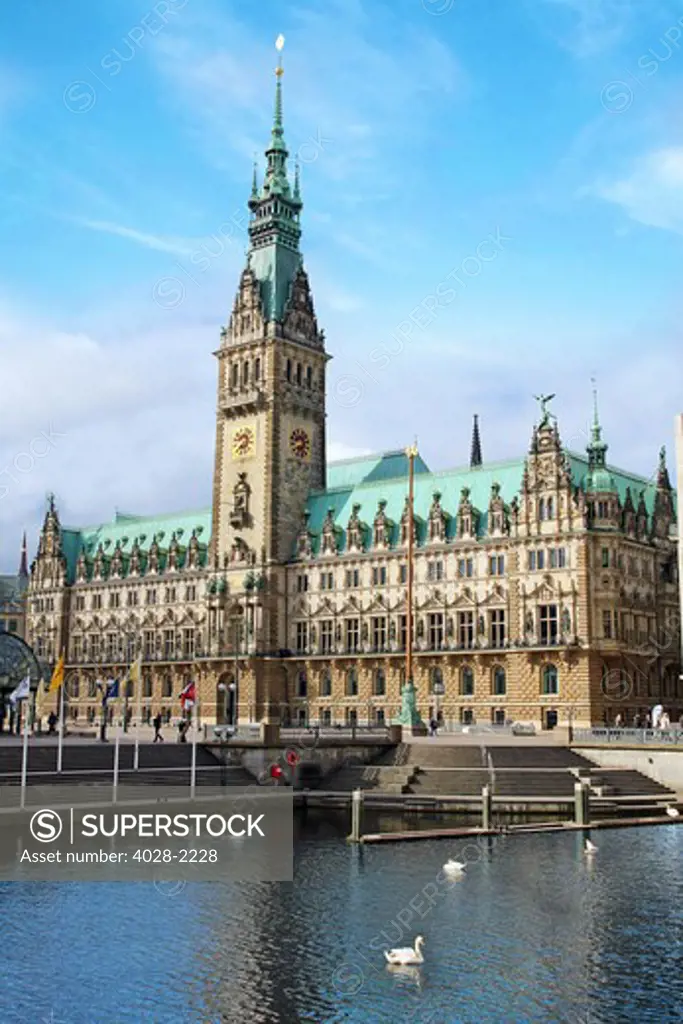 Hamburg, Germany, City Hall (Rathaus) and Kleine Alster