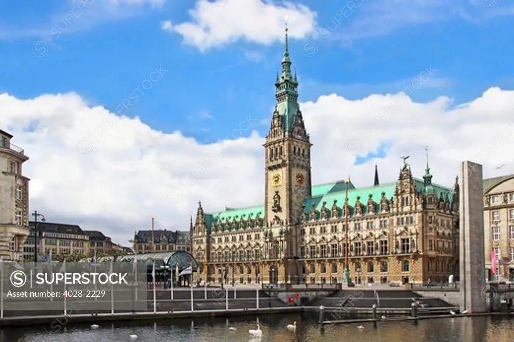 Hamburg, Germany, City Hall (Rathaus) and Kleine Alster