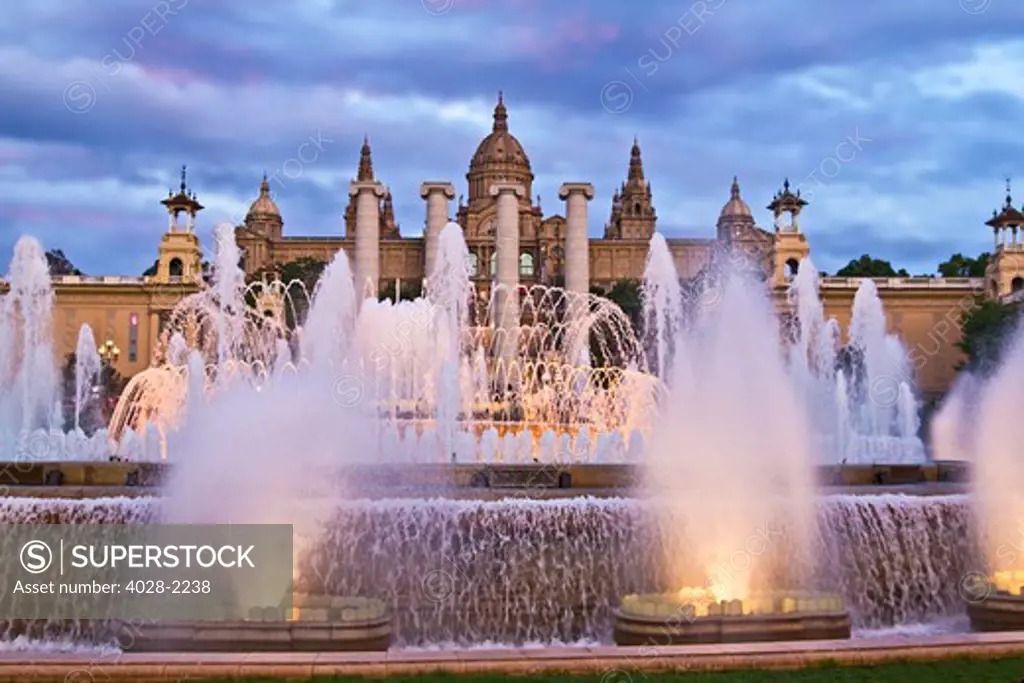 Barcelona, Catalonia, Spain, Palau Nacional, the National Palace of Montjuic and Font Magica (Magic Fountain)