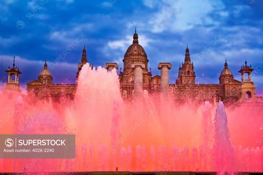 Barcelona, Catalonia, Spain, Palau Nacional, the National Palace of Montjuic and Font Magica (Magic Fountain)
