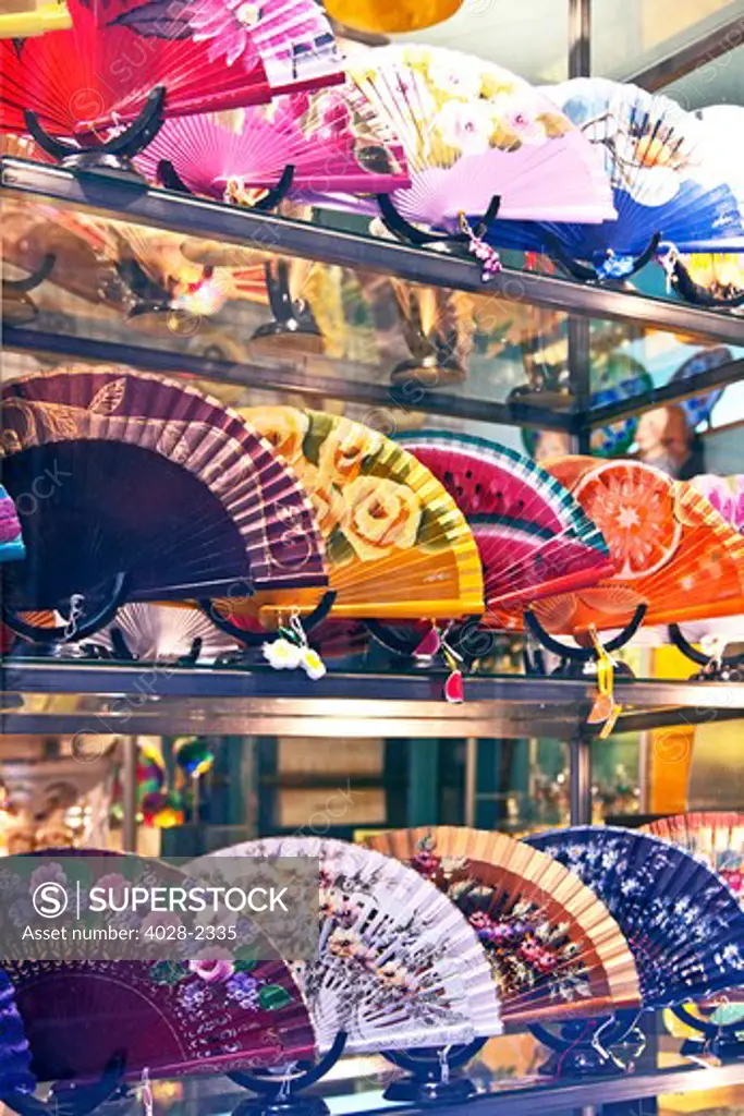 Barcelona, Catalonia, Spain, store display of hand-painted fans