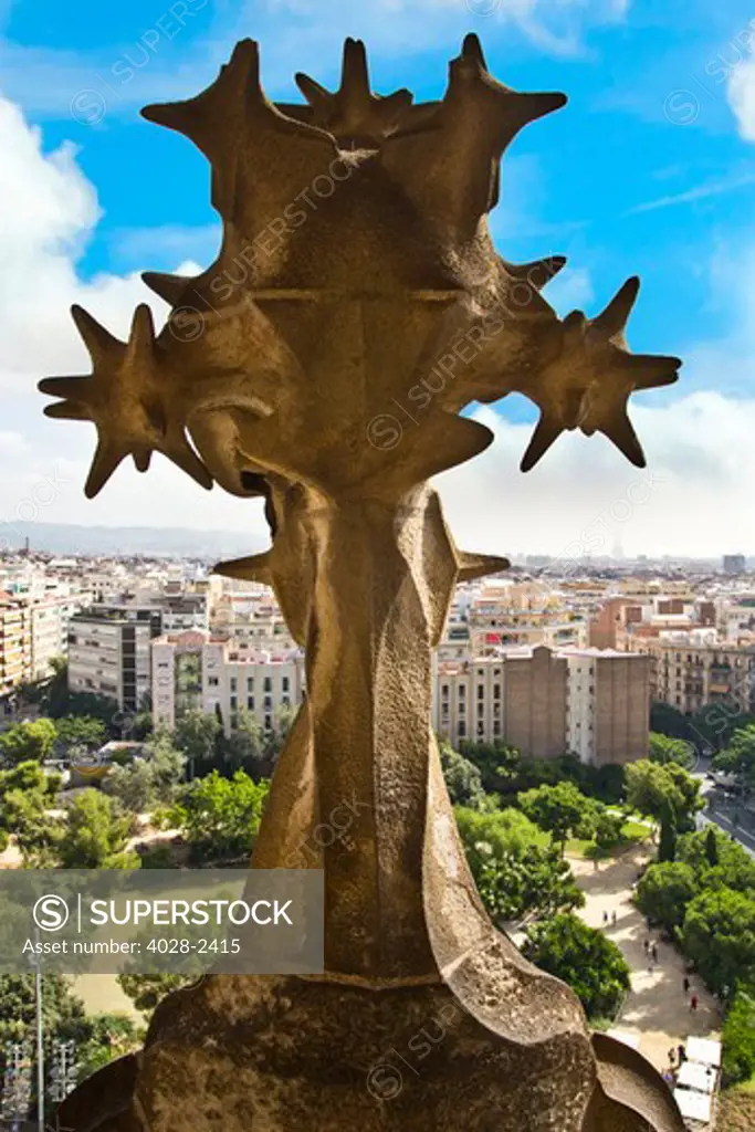 Spain, Catalonia, Barcelona, Sagrada Familia, cross above the Nativity facade (Gaudi architect)