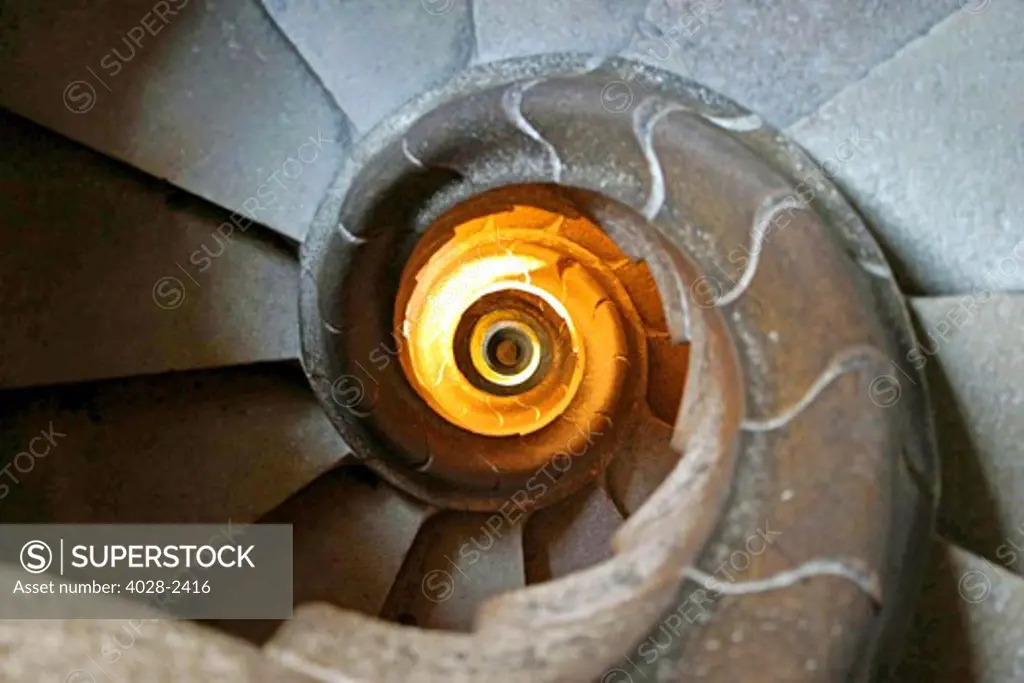 Barcelona, Catalonia, Spain, spiraling staircase on the Interior of Sagrada Familia