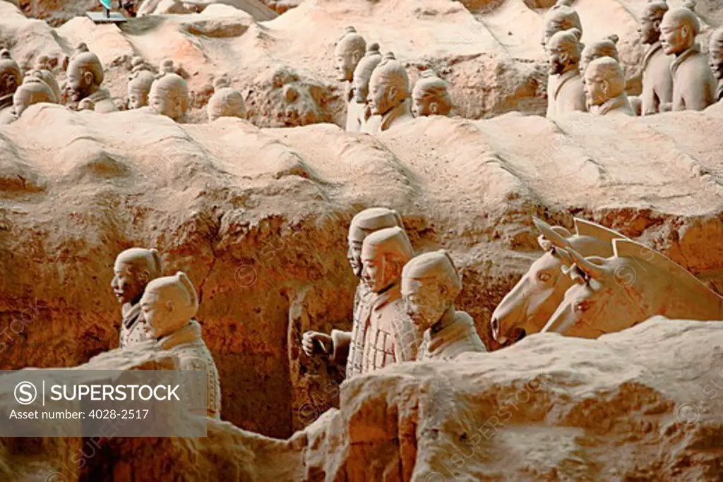 China, Xi'an, Qin Shi Huang Di Mausoleum with Terracotta warriors and horses.