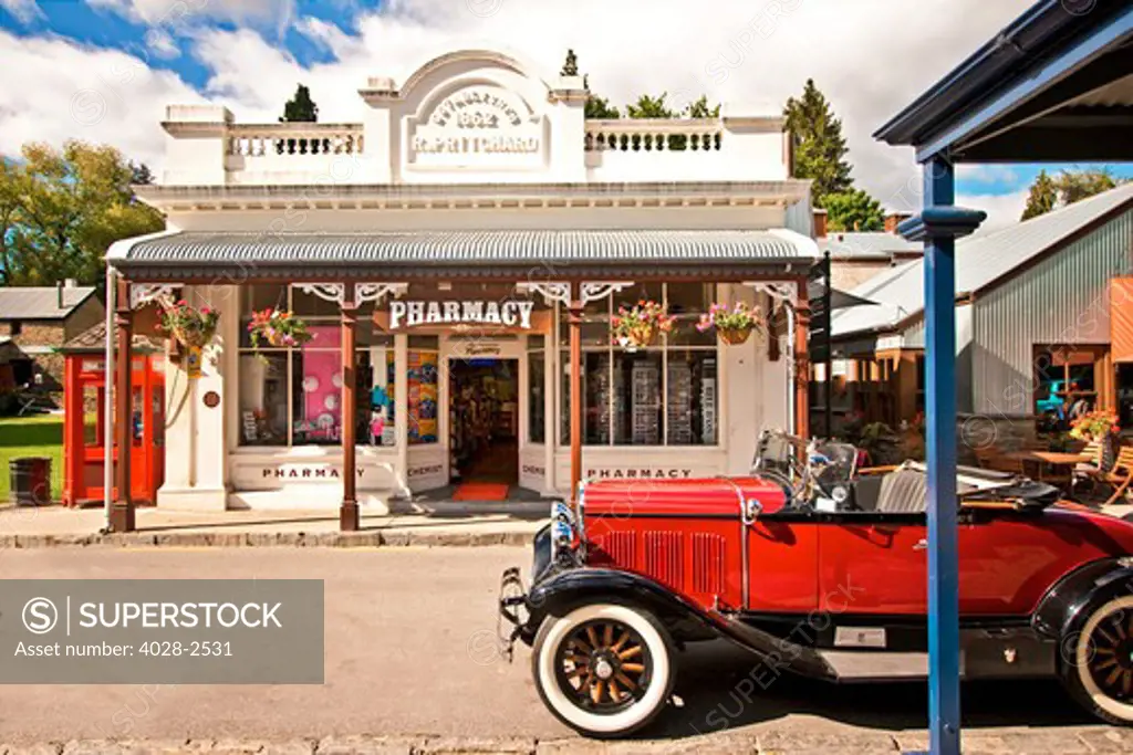 Arrowtown, Otago, South Island, New Zealand Old Pharmacy shop 1862 on Buckingham Street in former gold mining town near Queenstown.