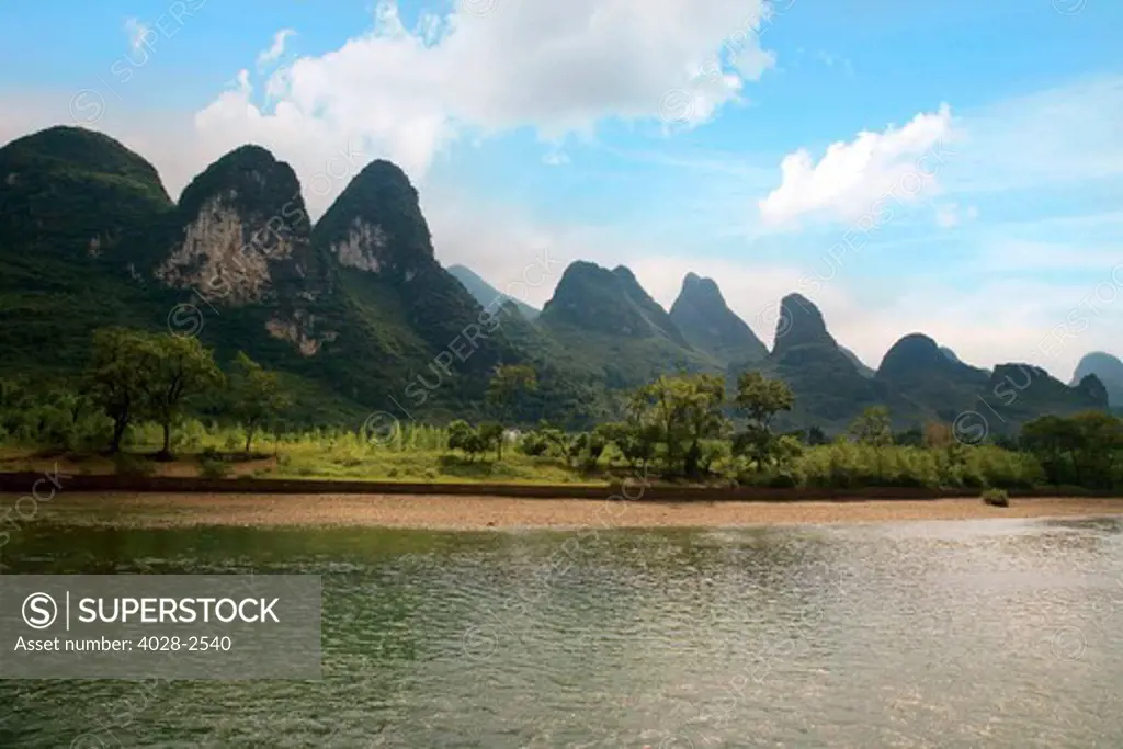 China, Guilin, Li River, view of it's dramatic mountains.
