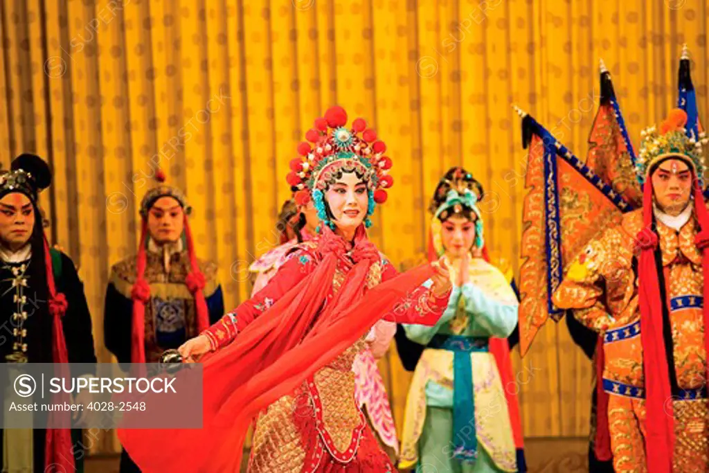 China, Beijing, Liyuan Theater, Beijing Opera, Performers dance and sing for the traditional Chinese show.