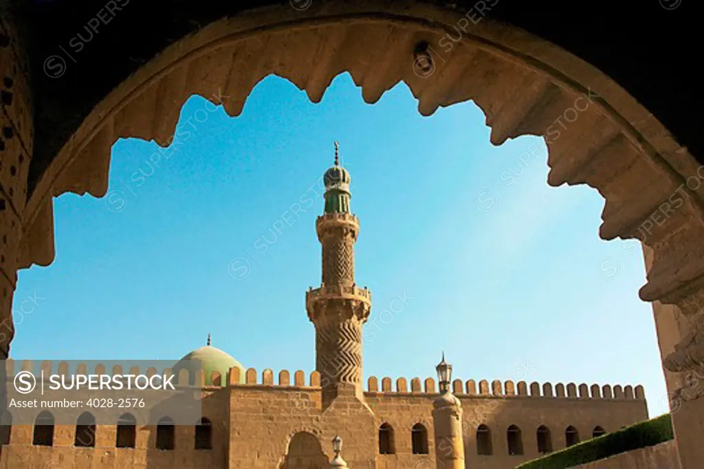 Egypt, Cairo, Muhammad Ali Mosque, Turret seen through an arch way of the Citadel.
