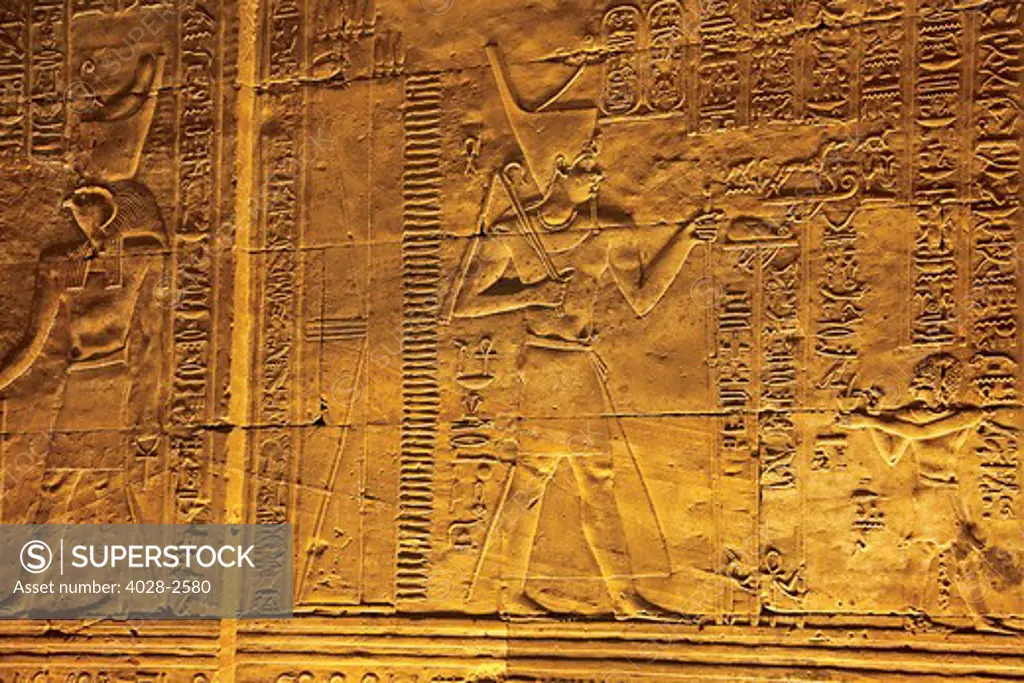 Egypt, Abu Simbel, The Great Temple of Ramses II, Hieroglyphics on the interior tomb near Lake Nasser.