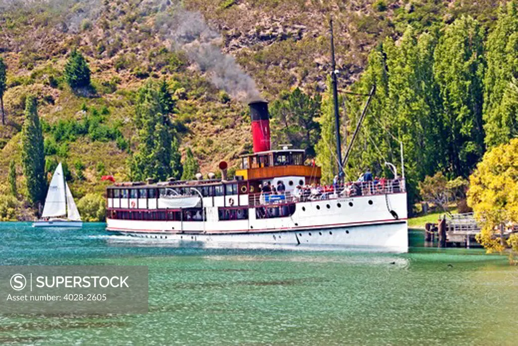 View of the TSS Earnslaw on Lake Wakatipu in Queenstown, New Zealand on the South Island