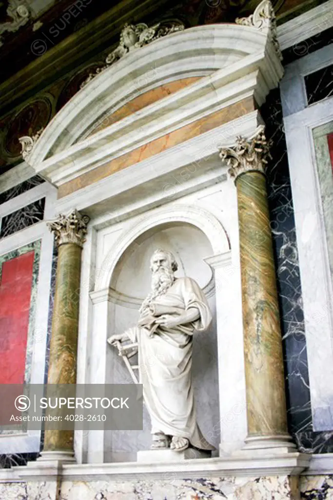 Italy, Lazio, Rome, statue in the cloister of the Basilica of Saint Paul Outside the Walls Basilica di San Paolo fuori