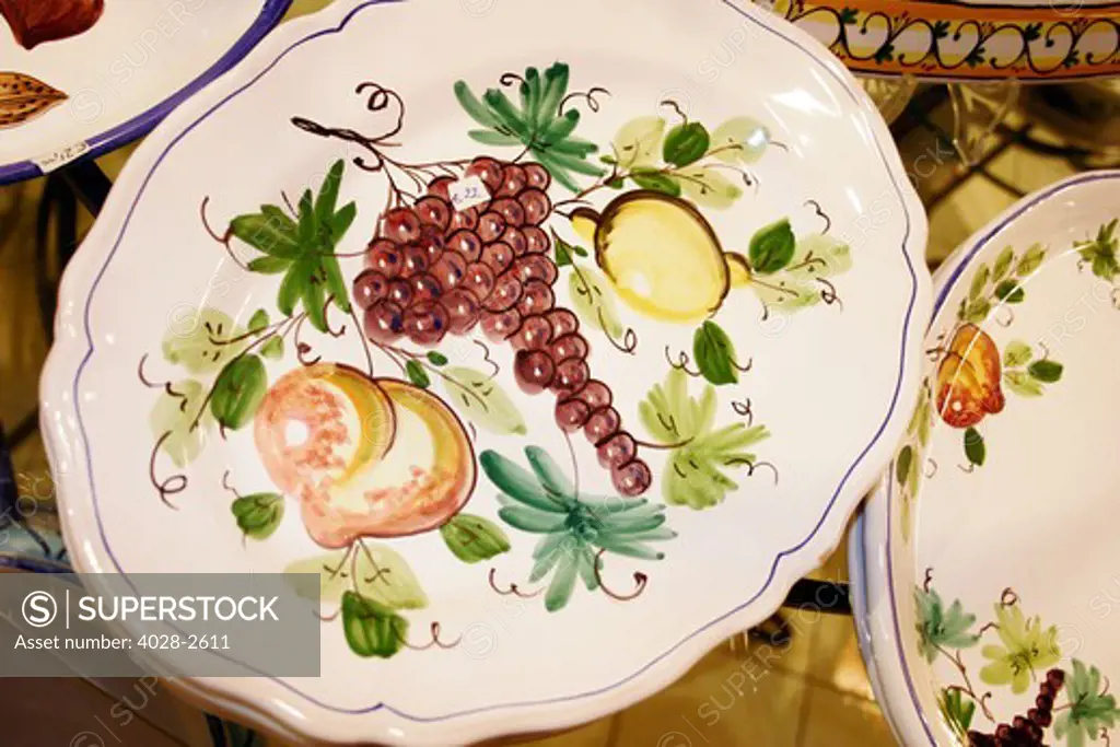 Sorrento, Italy, a collection of hand painted ceramic dishes and tiles for the kitchen