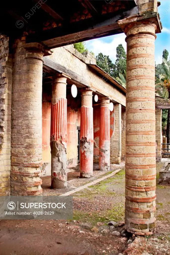 Atrium (courtyard) of House with Telephus relief, Herculaneum archaeological site, Herculaneum ruins, near Naples, Campania, Italy