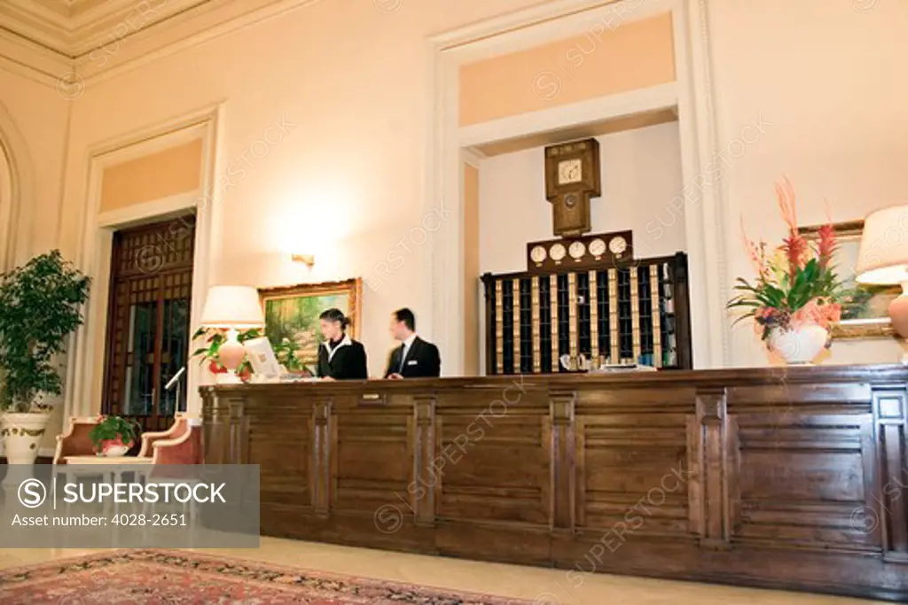 Montecatini Terme, Tuscany, Italy, the reception desk of the Grand Hotel Plaza/Locanda Maggiore