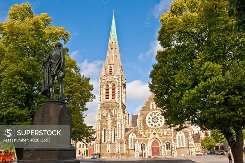 Christchurch, New Zealand, Statue of Robert Godley and Christchurch cathedral