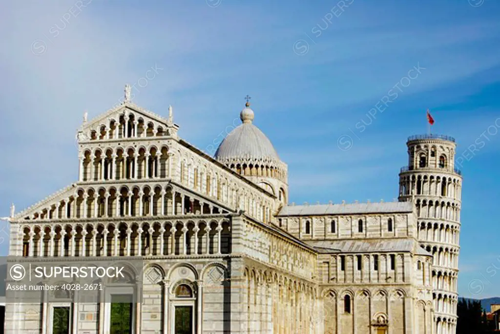 Pisa, Italy, Tuscany, Piazza dei Miracoli, Baptistery and Duomo Cathedral, Leaning Tower of Pisa