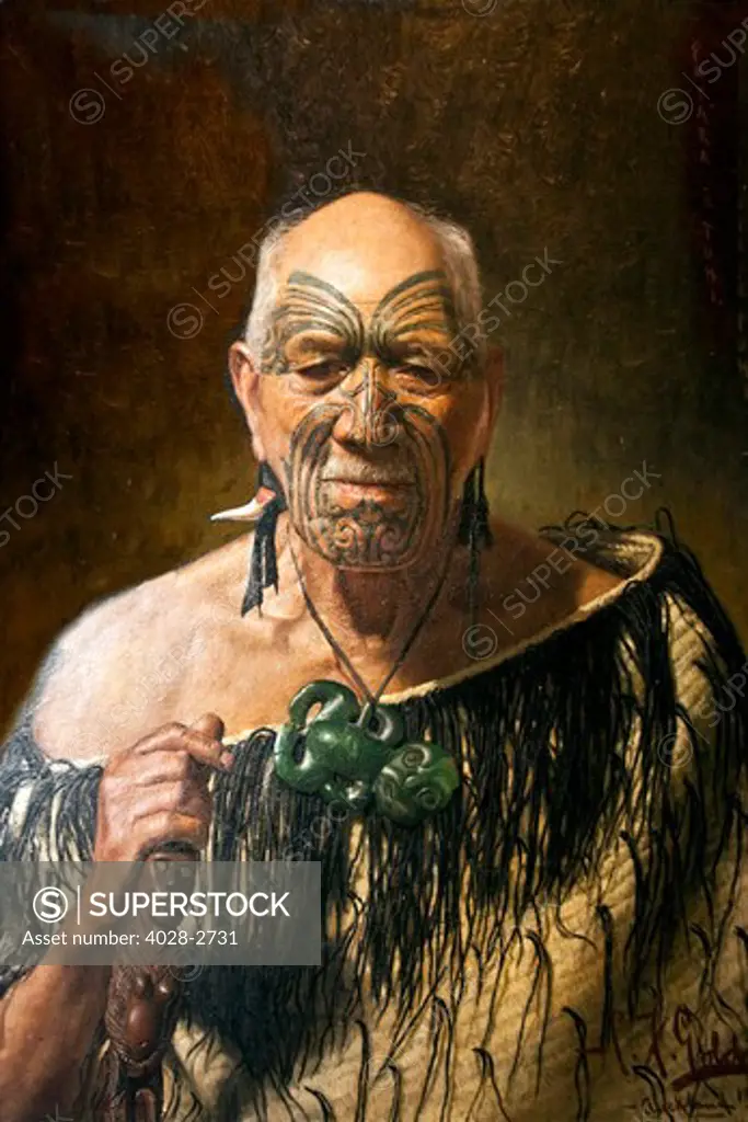 Rotorua, Auckland, New Zealand, Portrait of an elderly Maori Warrior in the Auckland War Memorial Museum