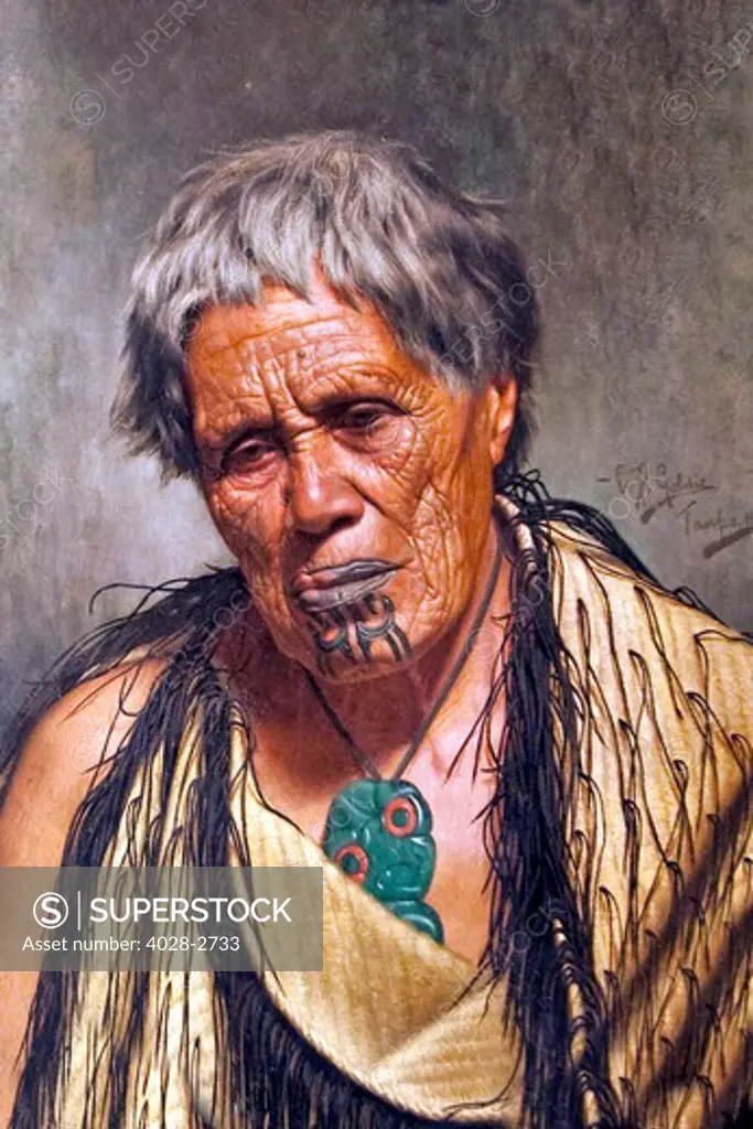 Rotorua, Auckland, New Zealand, Portrait of an elderly Maori woman in the Auckland War Memorial Museum