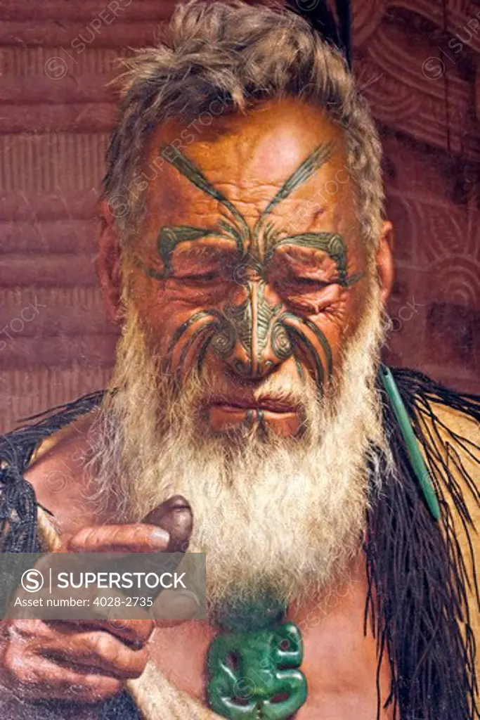 Rotorua, Auckland, New Zealand, Portrait of an elderly Maori Warrior in the Auckland War Memorial Museum